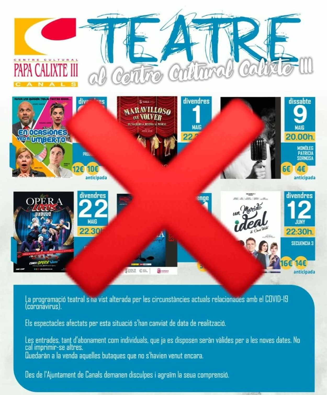 Es cancel·la la programació teatral de febrer-maig 2020.