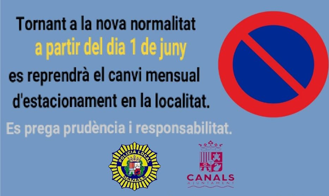 2020.06.01 Es reprén el canvi mensual d'estacionament a Canals.