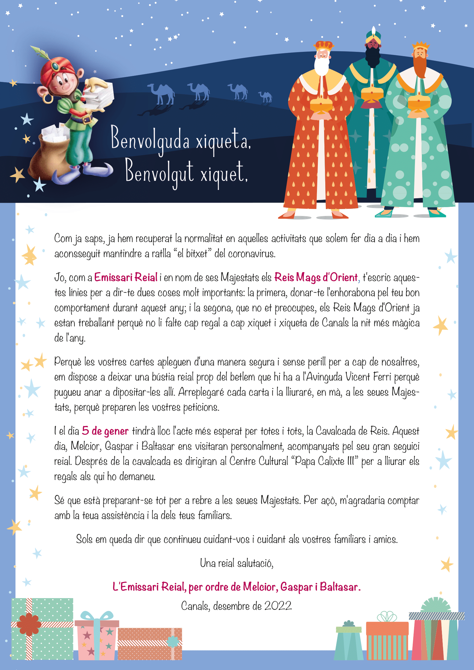 missatge emissari reial 2023 canals