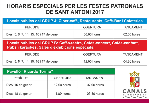 2017.01.05 Horaris especials festes patronals 2017. Ajuntament de Canals.