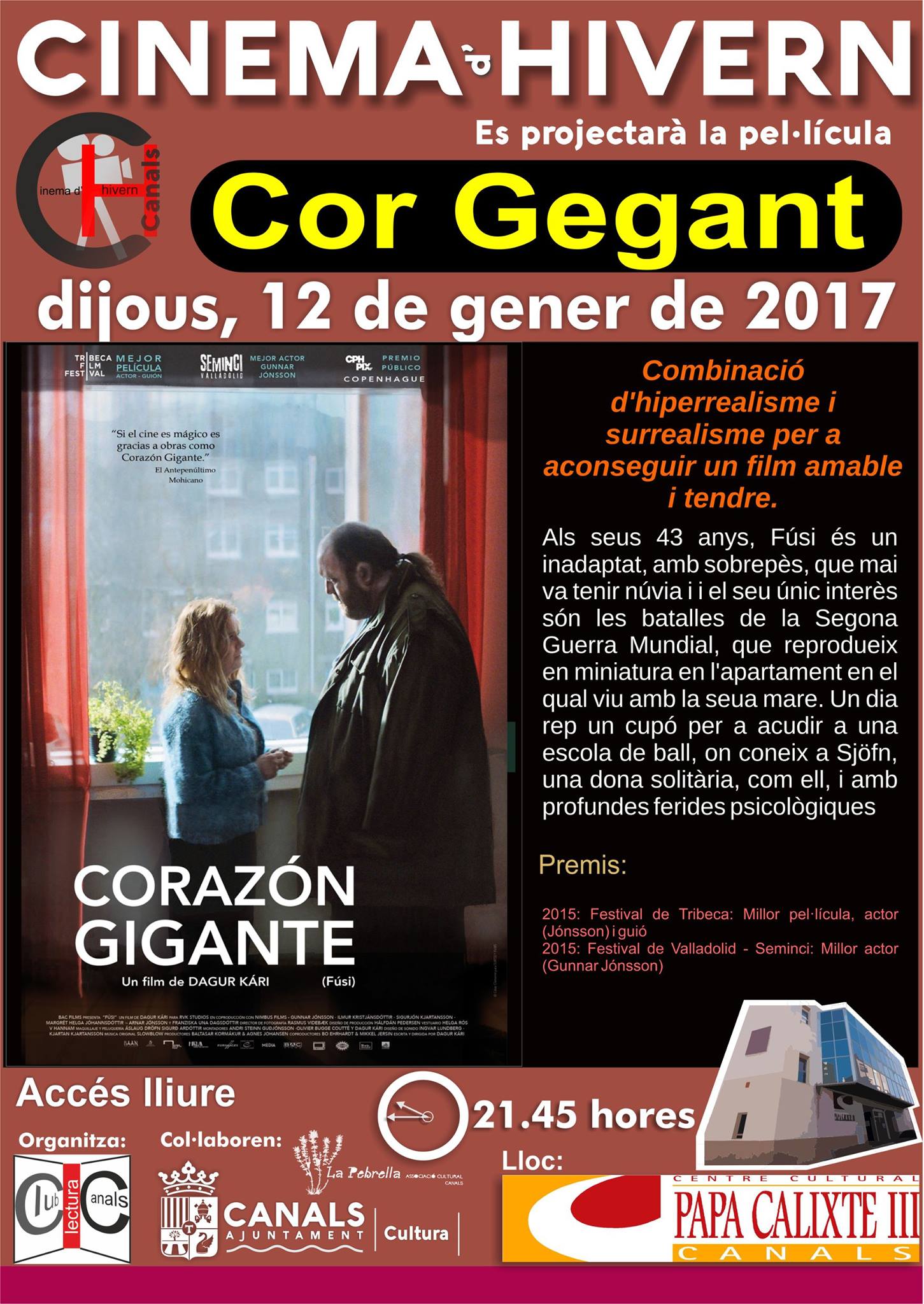 2017.01.09 CINEMA HIVERN: DIJOUS 12 DE GENER DE 2017. Ajuntament de Canals.