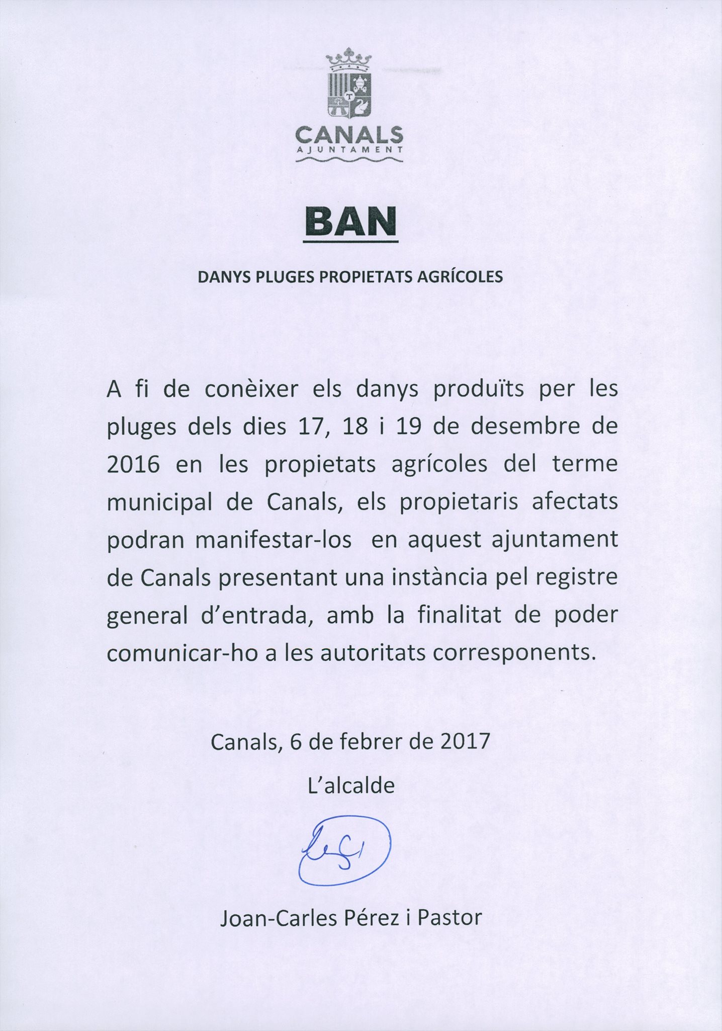 2017.02.08 Danys pluges propietats agrícoles. Ajuntament de Canals.