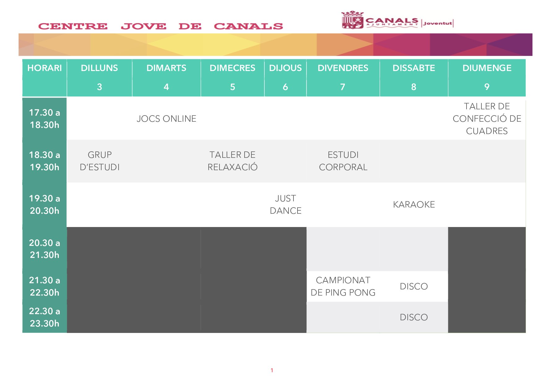 2017.04.03 Centre jove 3 a 9 d'abril. Ajuntament de Canals