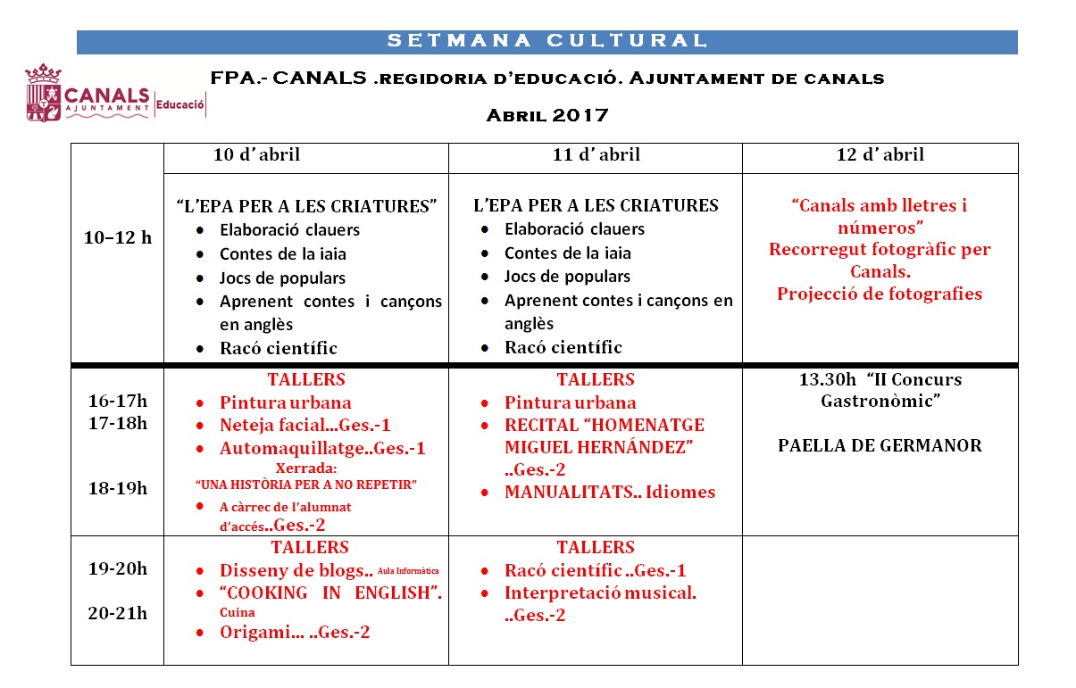 2017.04.07 Setmana Cultural EPA. Ajuntament de Canals