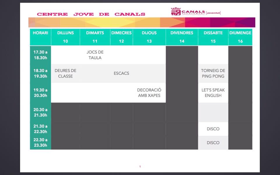 2017.04.11 Centre jove del 10 al 16 d'abril. Ajuntament de Canals