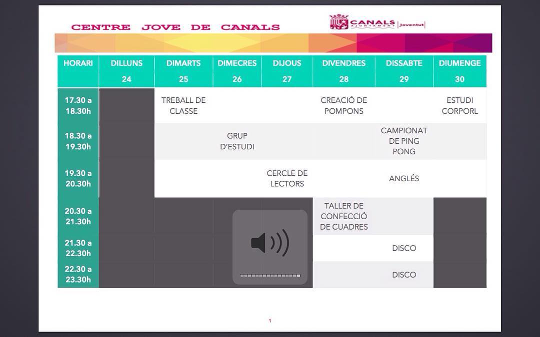 2017.04.24 Programació Centre Jove 24 al 30 d'abril. Ajuntament de Canals